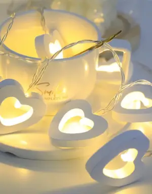 สายไฟหิ่งห้อย LED  20 ดวง รูปหัวใจ - สีขาว