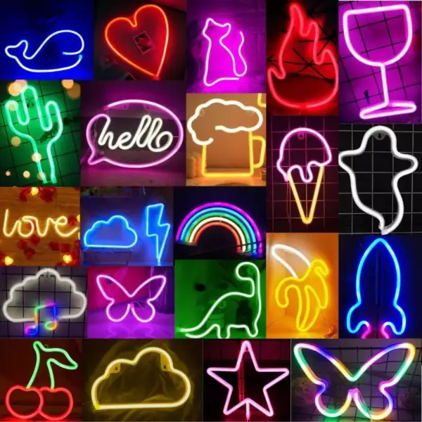 luoo64 (แพ็คสุดคุ้ม) ไฟนีออน LED ป้ายไฟนีออน ไฟติดผนังในห้อง 20 ชิ้น รวมทุกแบบ